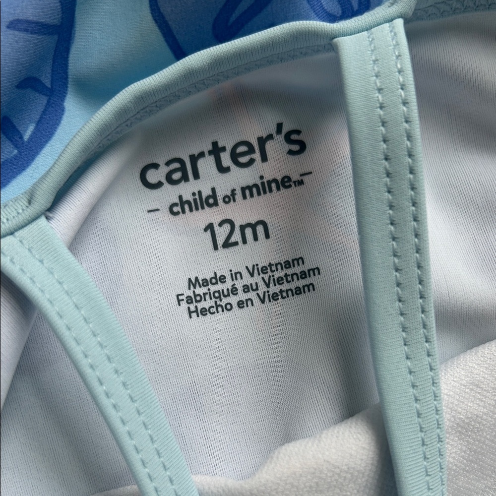 Carters Blue Seashell Ruffle One Piece Swimsuit, 12 Months - Picture 6 of 6